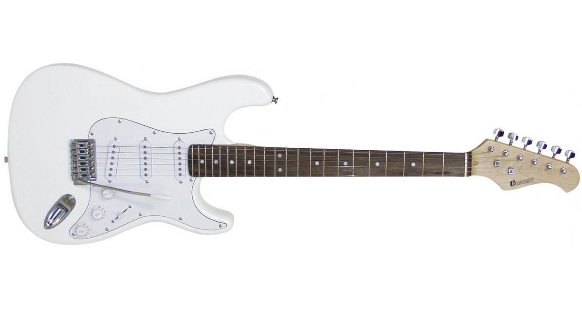 Dimavery ST-203, elektrická kytara, bílá